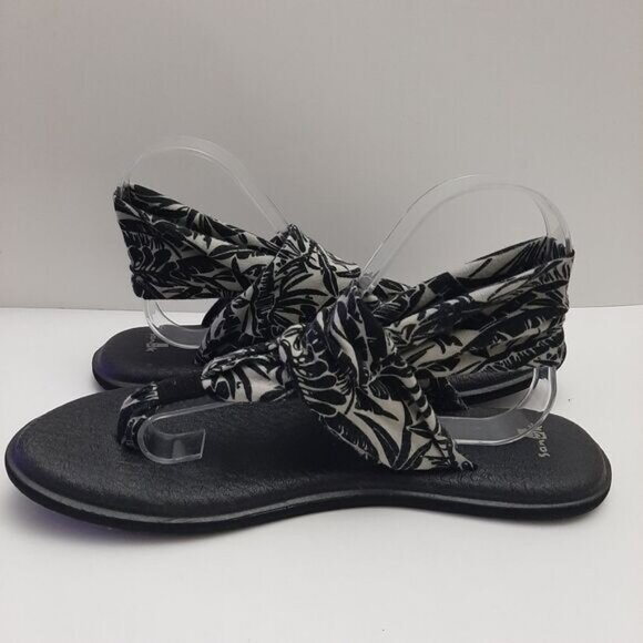 SANUK / Yoga Sling 2 Sandal Thong Black & White Tropical Print Sz 10 - Picture 12 of 14